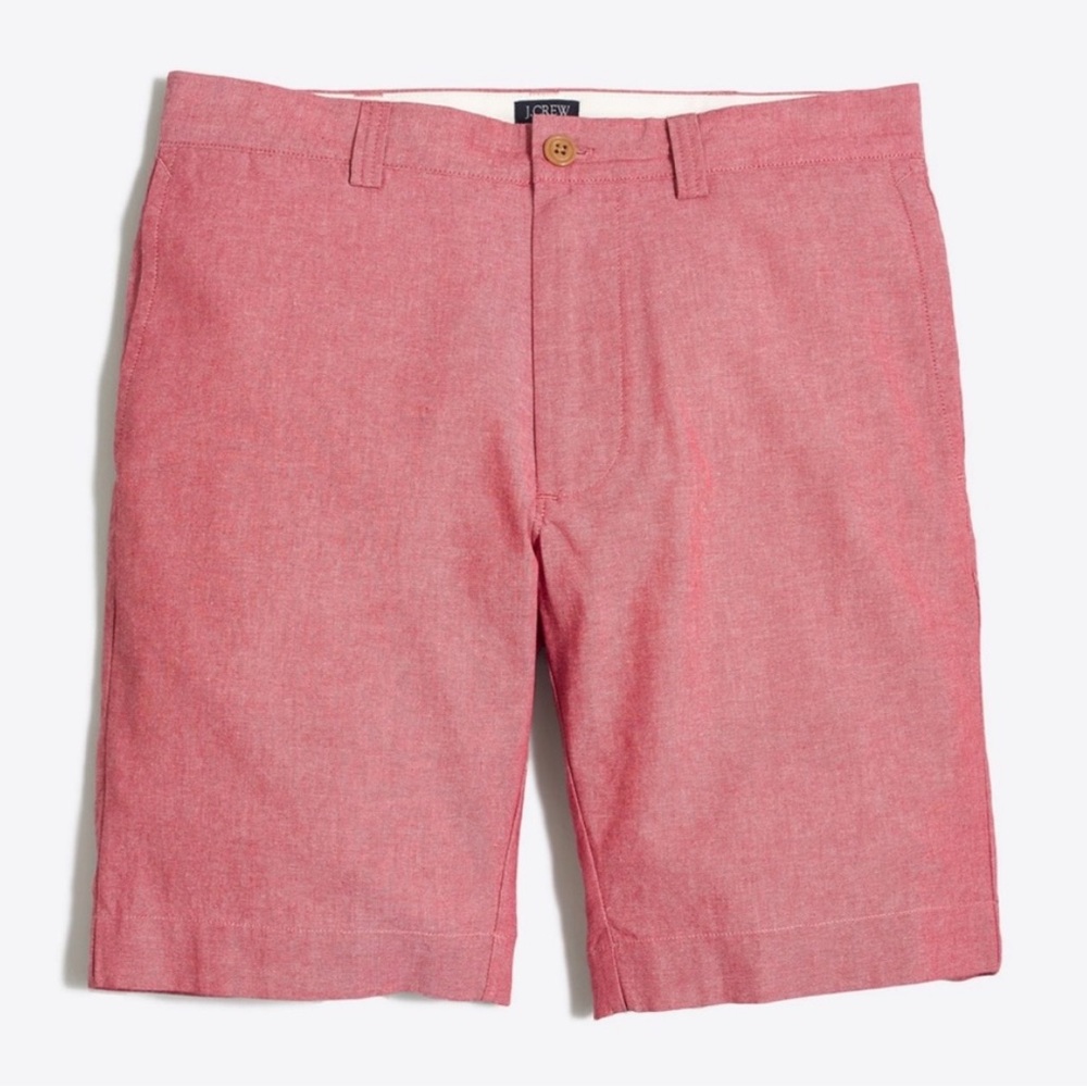 J. CREW Red Chambray Gramercy Flat Front 100% Cotton Shorts Size 36